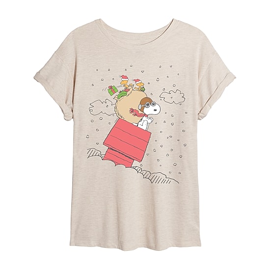 Peanuts Snoopy Flying Tee Womens Crew Neck Short Sleeve Regular Fit Snoopy Graphic T-Shirt