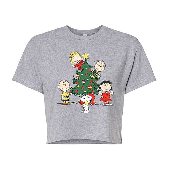 Tree Cropped Tee Womens Juniors Crew Neck Short Sleeve Relaxed Fit Peanuts Graphic T-Shirt