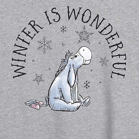 Eeyore Winter Tee Womens Crew Neck Short Sleeve Regular Fit Winnie The Pooh Graphic T-Shirt