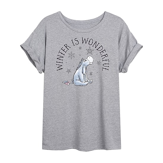 Eeyore Winter Tee Womens Crew Neck Short Sleeve Regular Fit Winnie The Pooh Graphic T-Shirt