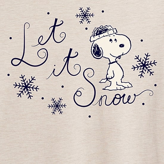 Peanuts Let It Snow Tee Womens Juniors Crew Neck Short Sleeve Regular Fit Snoopy Graphic T-Shirt