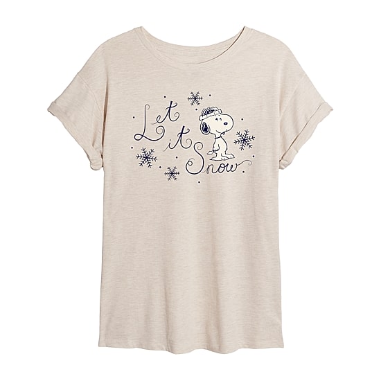 Peanuts Let It Snow Tee Womens Juniors Crew Neck Short Sleeve Regular Fit Snoopy Graphic T-Shirt