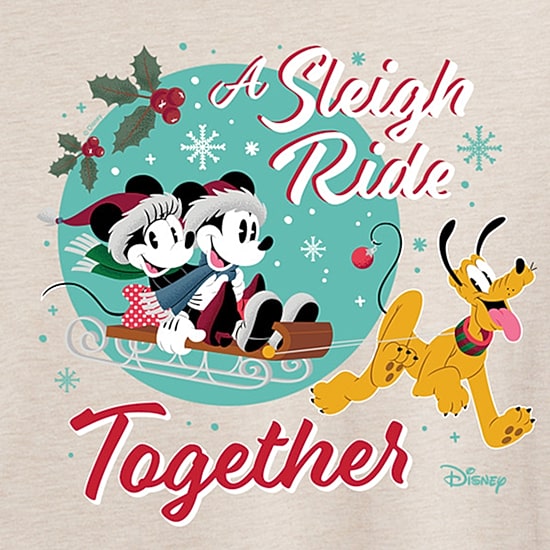Sleigh Ride Tee Womens Crew Neck Short Sleeve Regular Fit Mickey and Friends Graphic T-Shirt