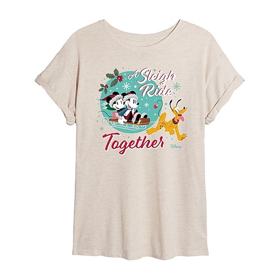 Sleigh Ride Tee Womens Crew Neck Short Sleeve Regular Fit Mickey and Friends Graphic T-Shirt