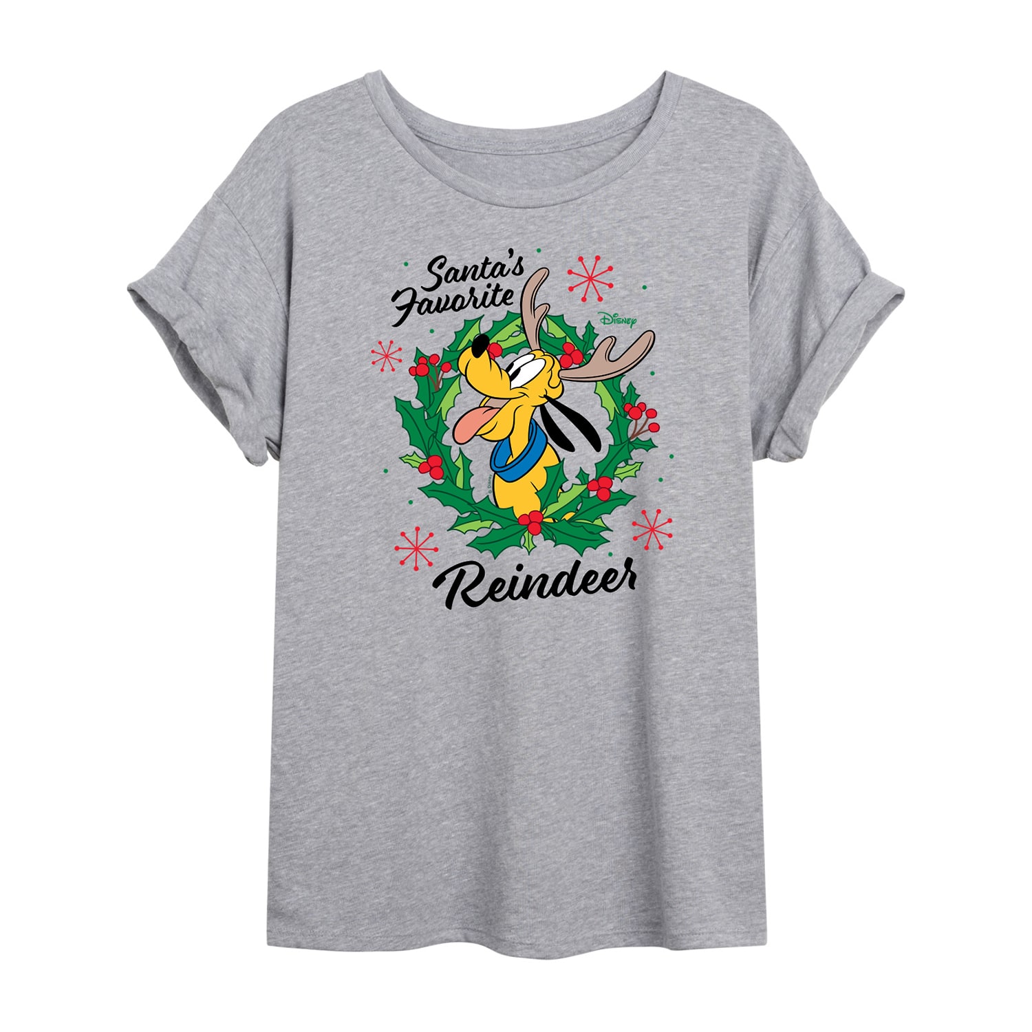 Pluto Reindeer Tee Womens Crew Neck Short Sleeve Graphic T-Shirt