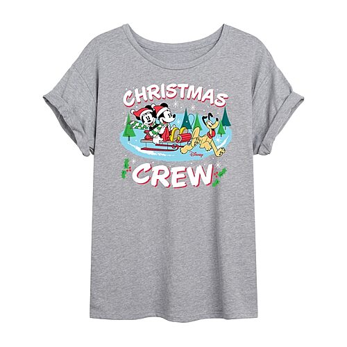 Mickey And Friends Christmas Crew Tee Womens Crew Neck Short Sleeve Mickey and Friends Graphic T-Shirt, Xx-large, Gray