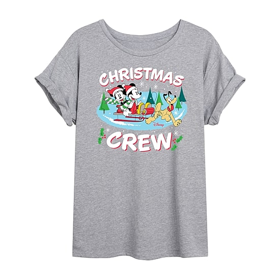 Christmas Crew Tee Womens Crew Neck Short Sleeve Regular Fit Mickey and Friends Graphic T-Shirt