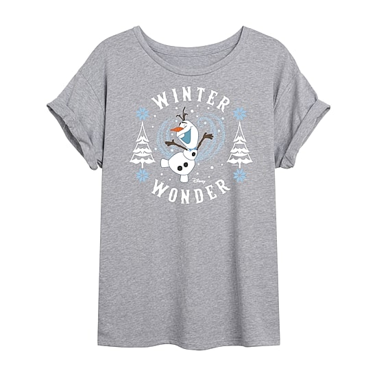 Frozen Olaf Winter Wonder Womens Crew Neck Short Sleeve Regular Fit Frozen Graphic T-Shirt