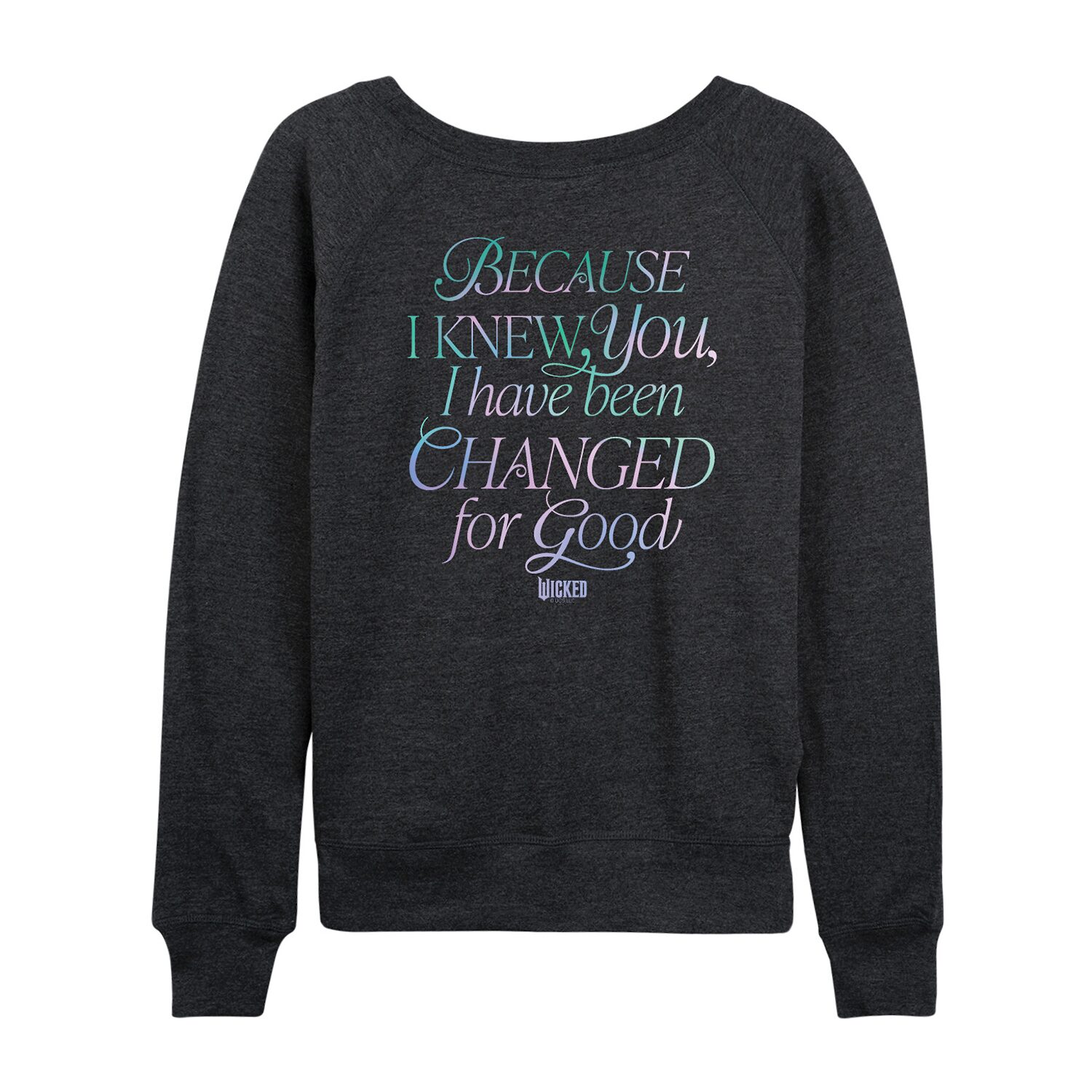Wicked For Good Womens Boat Neck Long Sleeve Graphic T-Shirt