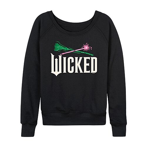 Wicked Icon Logo Womens Boat Neck Long Sleeve Wicked Graphic T-Shirt, Large, Black