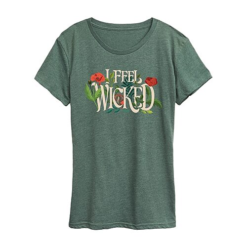 Womens Crew Neck Short Sleeve Regular Fit Wicked Graphic T-Shirt, Medium, Green