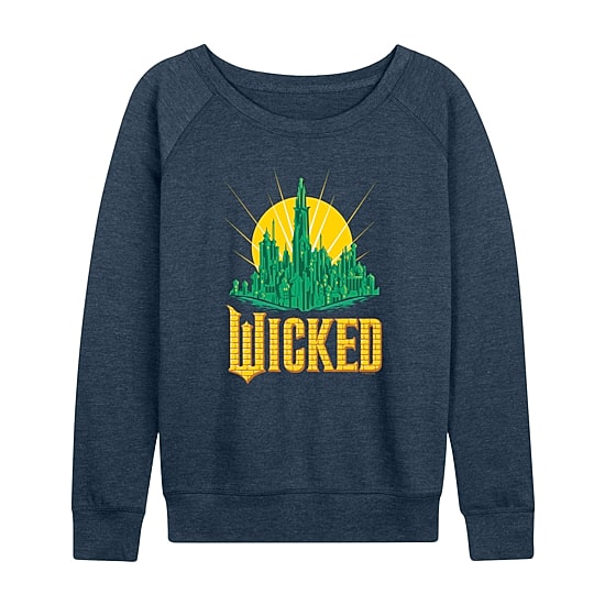 Emerald City Womens Boat Neck Long Sleeve Wicked Graphic T-Shirt