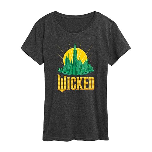 Emerald City Womens Crew Neck Short Sleeve Regular Fit Wicked Graphic T-Shirt, Large, Black