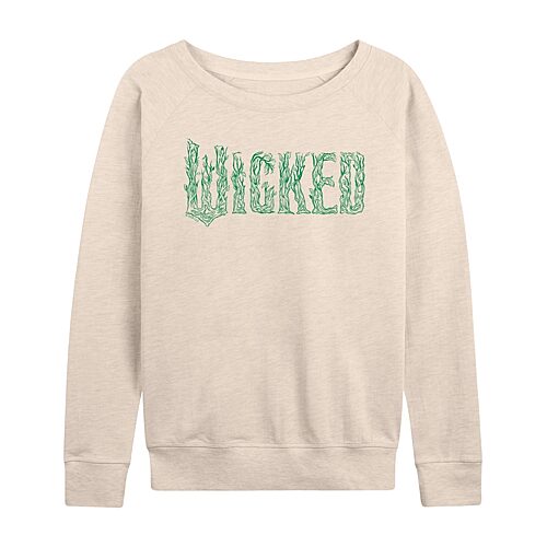 Wicked Logo Womens Boat Neck Long Sleeve Regular Fit Wicked Graphic T-Shirt, Small, Beige