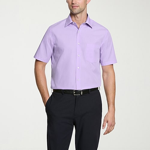Van Heusen Poplin Mens Regular Fit Easy Care Wrinkle Free Short Sleeve Dress Shirt, 15.5, Purple