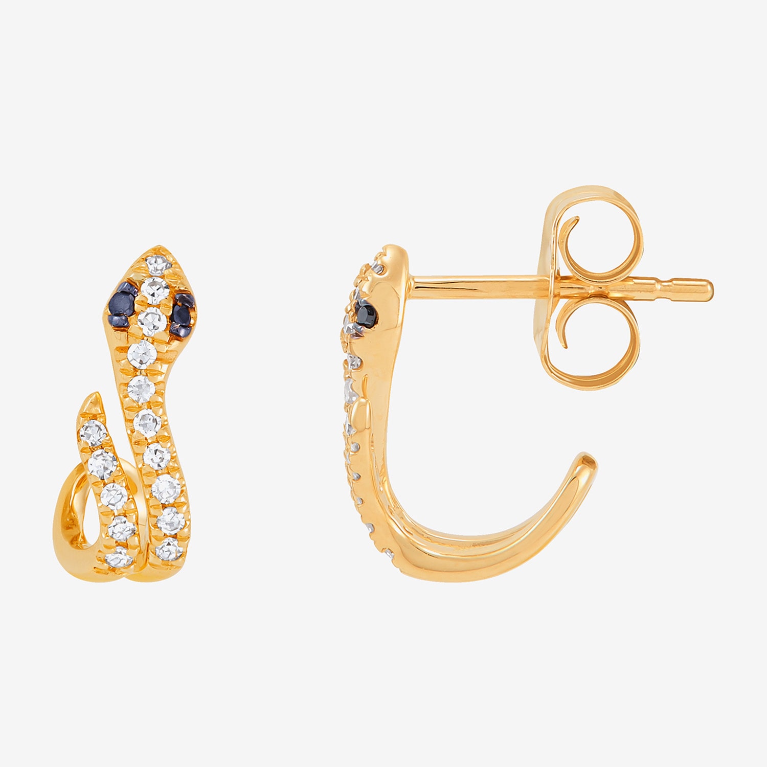 Midnight Black Limited Quantities! Snake Womens 1/10 CT. T.W. Natural Black Diamond 14K Gold 10.7mm Hoop Earrings