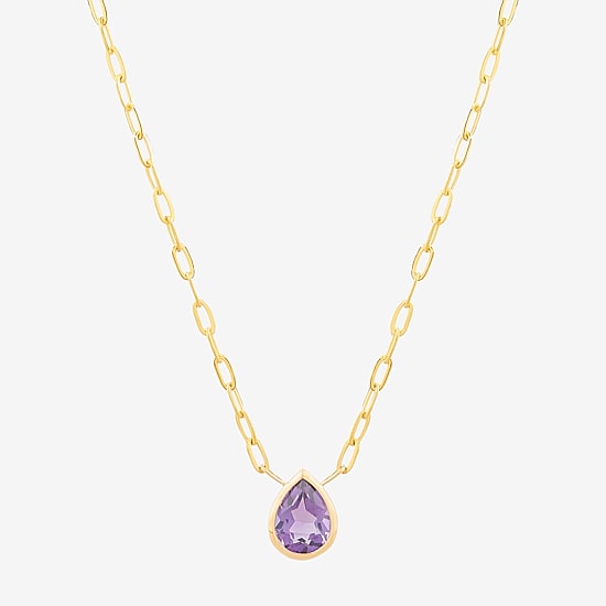 Limited Quantities! Womens Genuine Purple Amethyst 14K Gold Pear 17 Inch Pendant Necklace