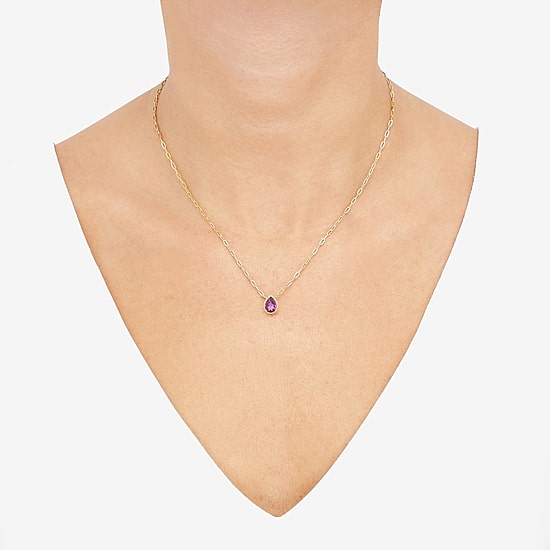 Limited Quantities! Womens Genuine Purple Amethyst 14K Gold Pear 17 Inch Pendant Necklace