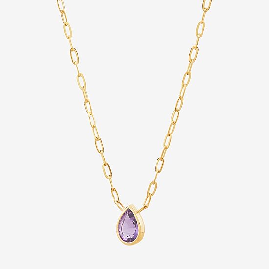 Limited Quantities! Womens Genuine Purple Amethyst 14K Gold Pear 17 Inch Pendant Necklace