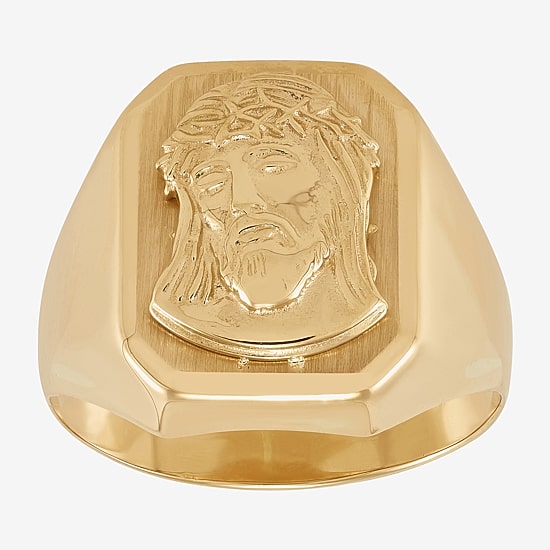 Jesus Mens 14K Gold Signet Ring