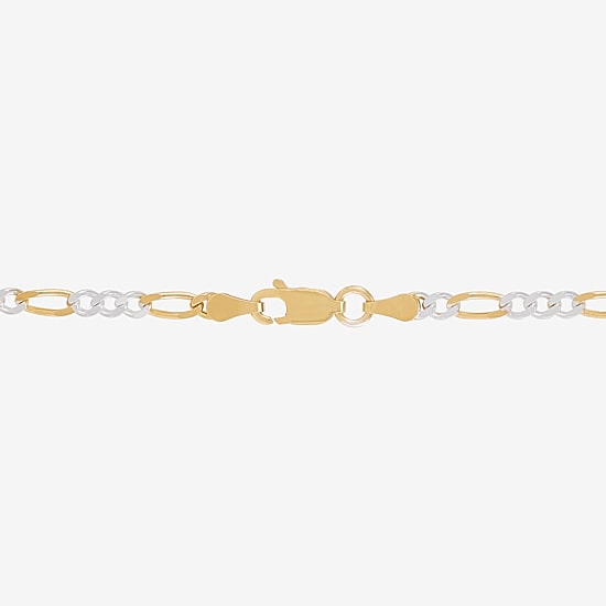 Made in Italy Womens 24K Gold Over Silver 10 Inch Solid Figaro Ankle Bracelet