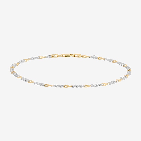 Made in Italy Womens 24K Gold Over Silver 10 Inch Solid Figaro Ankle Bracelet