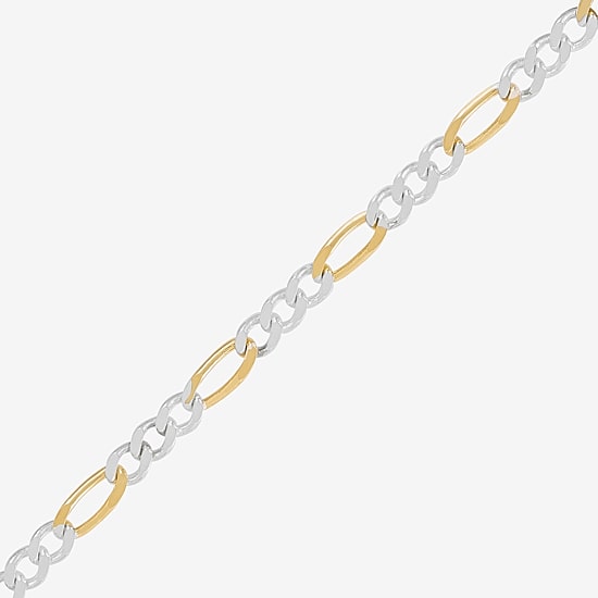 Made in Italy Womens 24K Gold Over Silver 10 Inch Solid Figaro Ankle Bracelet