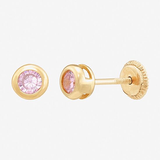 Limited Quantities! Pink Cubic Zirconia 14K Gold 4.5mm Round Stud Earrings