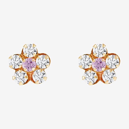 Limited Quantities! Pink Cubic Zirconia 14K Gold 6.5mm Flower Stud Earrings