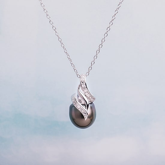 Black Tahitian Pearl & Diamond Accent Sterling Silver Pendant