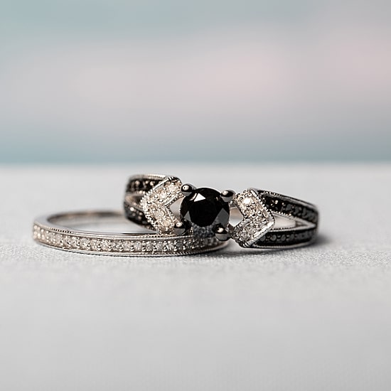 Midnight Black Diamond 1 1/8 CT.T.W. White and Color-Enhanced Black Diamond Sterling Silver Bridal Set