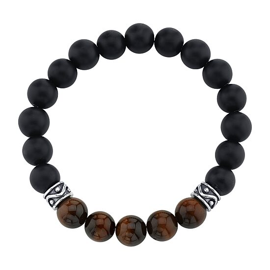 Mens Black Agate Sterling Silver Beaded Bracelet