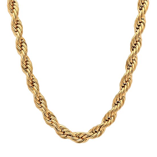 Mens 18K Gold Over Stainless Steel Hypoallergenic 30 Inch Rope Chain Necklace