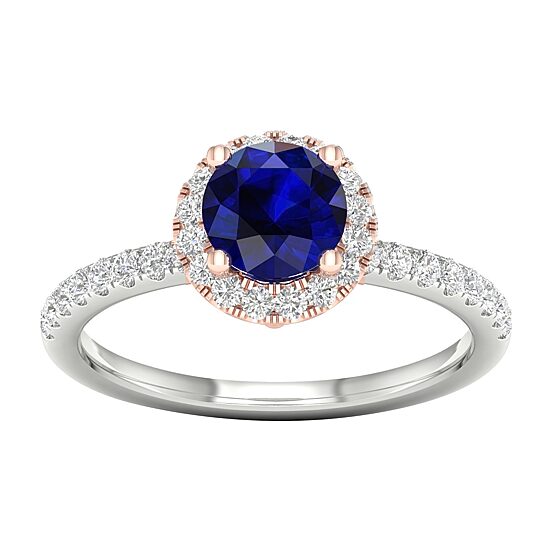 Modern Bride Gemstone Womens 1/3 CT. T.W. Genuine Blue Sapphire 10K Gold Round Side Stone Halo Engagement Ring