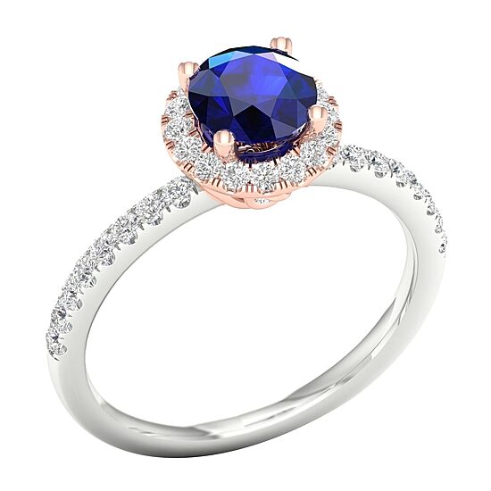 Modern Bride Gemstone Womens 1/3 CT. T.W. Genuine Blue Sapphire 10K Gold Round Side Stone Halo Engagement Ring