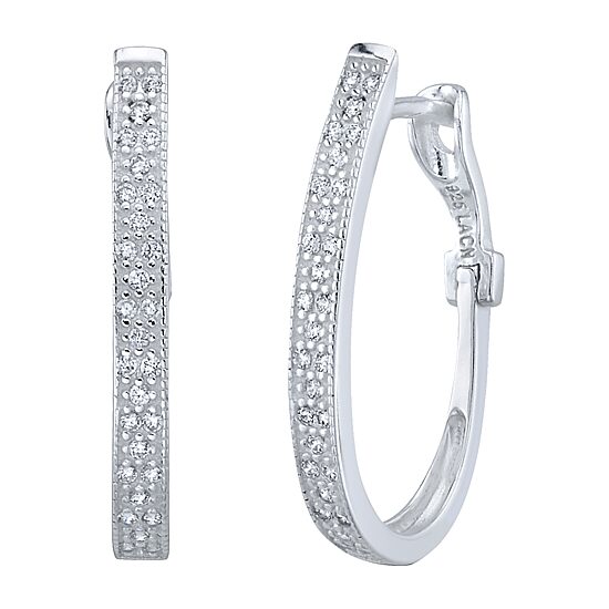 Womens Cubic Zirconia Sterling Silver 23.6mm Hoop Earrings