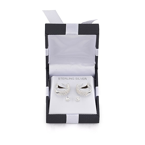 Womens Cubic Zirconia Sterling Silver Earring Set