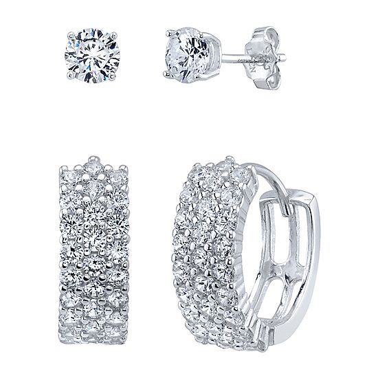 Womens Cubic Zirconia Sterling Silver Earring Set