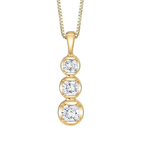 Bezel Set 3-Stone Linear Womens 1/8 CT. T.W. Natural White Diamond 14K Gold 18 Inch Pendant Necklace