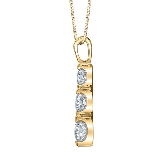 Bezel Set 3-Stone Linear Womens 1/8 CT. T.W. Natural White Diamond 14K Gold 18 Inch Pendant Necklace