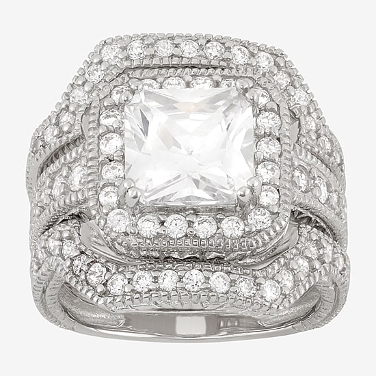 Diamonart Womens 4 CT. Cubic Zirconia Sterling Silver Square Bridal Set