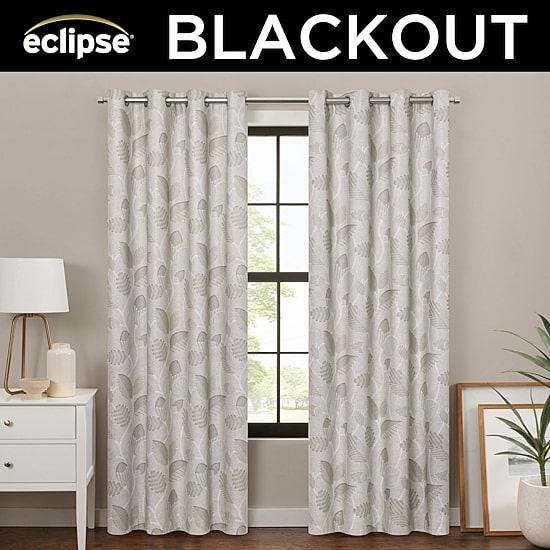Eclipse Larissa Leaf Grommet Top 100% Blackout Single Curtain Panel