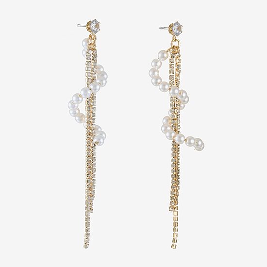 Bijoux Bar Gold Tone Womens Glass Simulated Pearl Hypoallergenic Drop Earrings