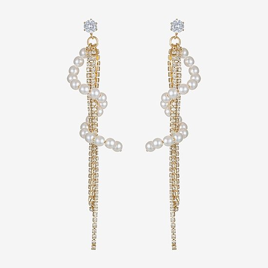 Bijoux Bar Gold Tone Womens Glass Simulated Pearl Hypoallergenic Drop Earrings