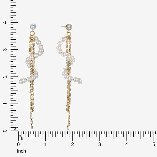 Bijoux Bar Gold Tone Womens Glass Simulated Pearl Hypoallergenic Drop Earrings