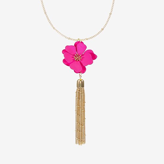 Liz Claiborne Tassel Womens Flower 32 Inch Pendant Necklace