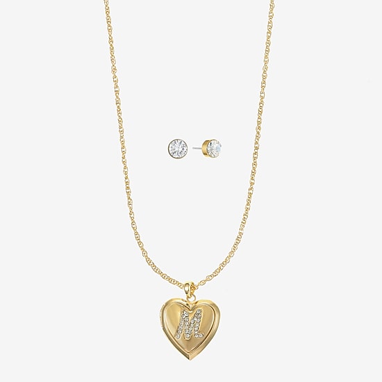 Monet Jewelry Gold Tone Initial Womens Glass Heart 2-pc. Jewelry Set