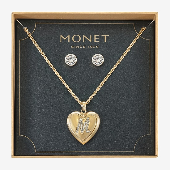 Monet Jewelry Gold Tone Initial Womens Glass Heart 2-pc. Jewelry Set