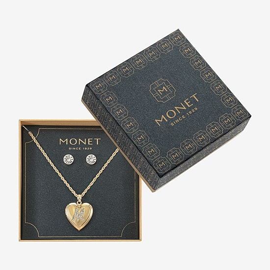 Monet Jewelry Gold Tone Initial Womens Glass Heart 2-pc. Jewelry Set