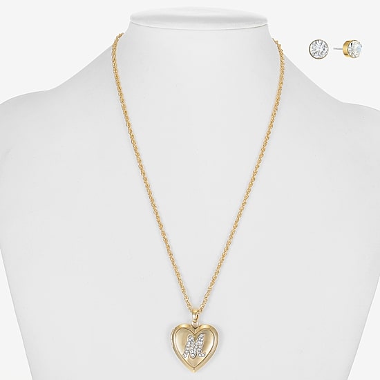 Monet Jewelry Gold Tone Initial Womens Glass Heart 2-pc. Jewelry Set